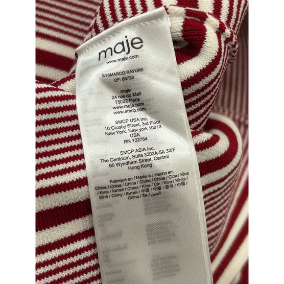 Maje Womens Marco Sweater Floral Embroidered Heart Striped Crewneck Red Size 2 - Picture 5 of 8